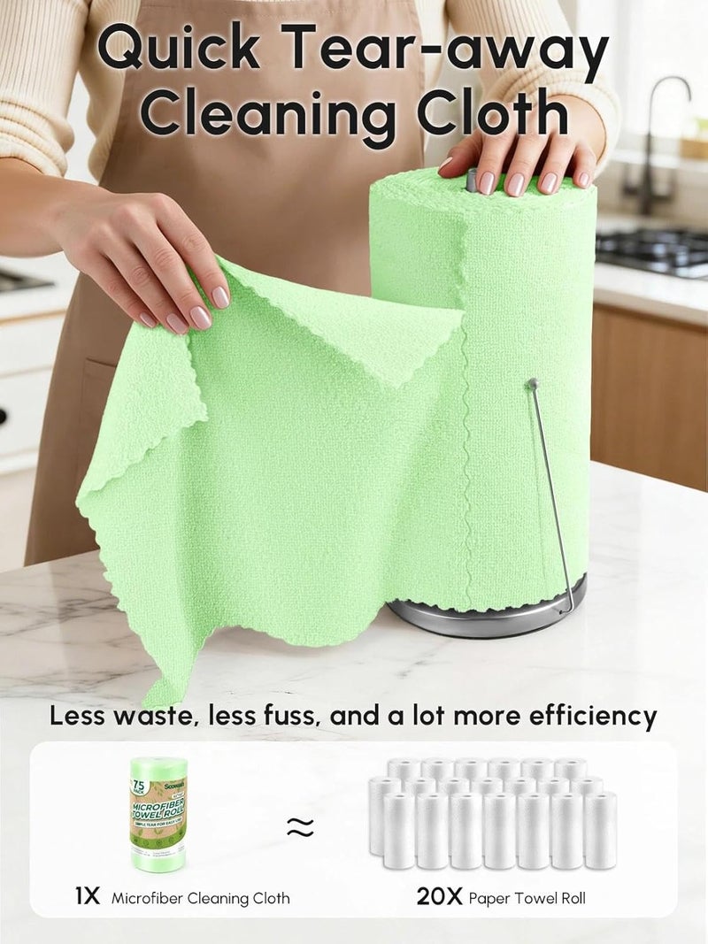 SOOWASH Microfiber Cleaning Cloths Roll, 75 Pack Tear Away Microfiber Towels Roll, 12" x 12" Lint Free Rags, Reusable Cleaning Cloths, Washable, Scratch Free,Ultra Absorbent Dish Rags(Green) - Image 2